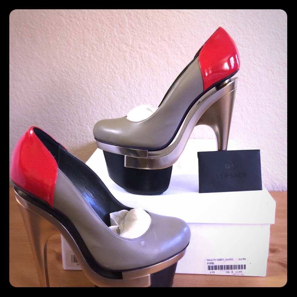 Versace Triple Platform Patent and Leather Pumps